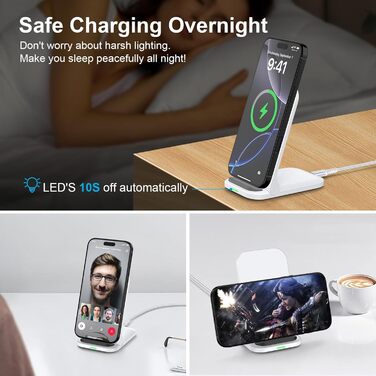 Бездротова зарядка 15W Stand для Samsung Galaxy S25 Ultra, S24 FE, S23, S22, S21, S20, Z Flip6, Google Pixel 9 Pro, 8, 7, 6, iPhone 16, 15, 14 - швидка складна зарядка (білий)