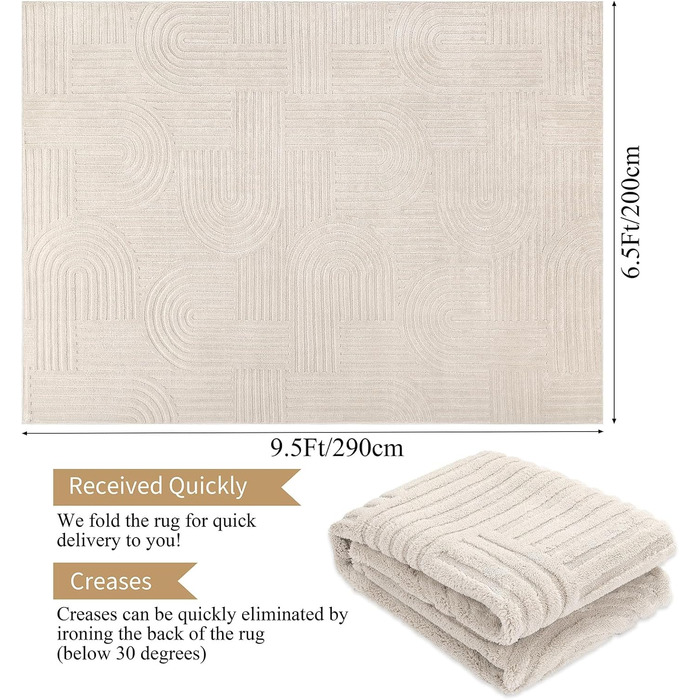 Теппих для вітальні 160x230 см, великий пухнастий килим з коротким ворсом, сучасний, з 3D ефектом, неслизький, для кухні, спальні, вітальні, їдальні, бежевий