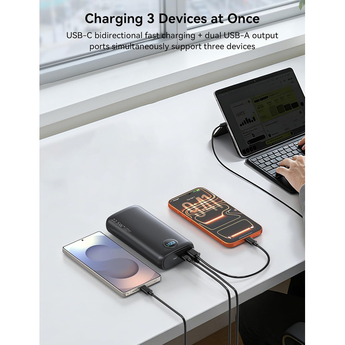 Потужний Power Bank 27000mAh 22.5W з підтримкою PD 3.0 та QC 4.0, зовнішній акумулятор USB-C зі швидкою зарядкою та LED-дисплеєм для iPhone, Samsung, iPad та смартфонів