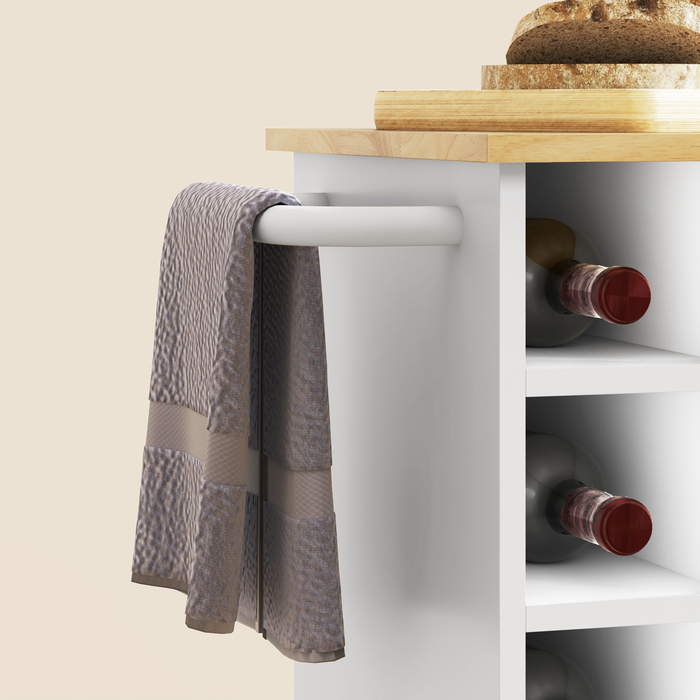 HOMCOM Kitchen Cart Serving Cart with Worktop, Shelves, Wine Racks, Kitchen Cabinet Rolling Cart with Soft-Close Hinges, Handle, Kitchen Island for Office, 83x40x83cm, Oak | Aosom