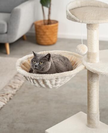 М'яка лежанка-гніздо для кота з плюшу, Ø 40 см, 25 см глибина, для котячого будиночку, з різьбленням M8, сталевий каркас, підходить для котів будь-якого розміру, бежевий колір