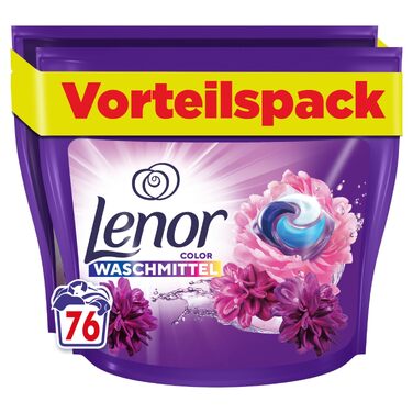 Капсули для прання Lenor Blütentraum для кольорових речей, 76 шт, тривала свіжість та видалення запахів при холодному пранні