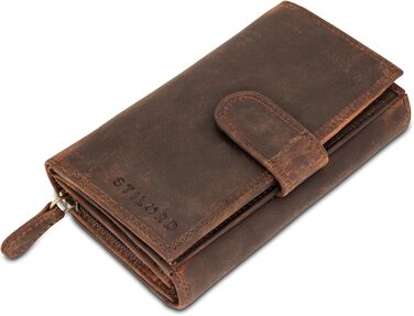 STILORD 'Elisa' Wallet for Women Brown Leather Large with Many Compartments and Zipper, Ladies Purse with RFID Protection, Women's Wallet with Extra Coin Pocket in Portrait Format, Genuine Leather