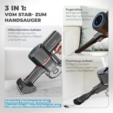 Акумуляторний пилосос KLAMER 2-в-1: вертикальний та ручний, час роботи до 45 хв, HEPA-фільтр для килима, авто та твердих поверхонь, сірий/помаранчевий, 2 акумулятори (по 45 хв)