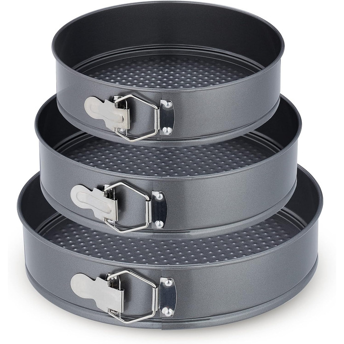 Набір форм для випічки Relaxdays, 3 шт., діаметр 24, 26, 28 см, нержавіюча сталь, антипригарне покриття, для тортів, антрацит