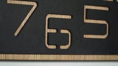 FLEXISTYLE Wall Clock Large Wood-Look Wood Digits ECO, Square Silent, Living Room, Bedroom, Made in EU (Black) (40 cm)