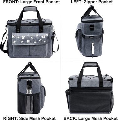 Сумка для собак у подорожі, схвалена авіакомпаніями, з контейнерами для корму та складними мисками (XL, сіра)