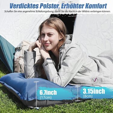 Килимок туристичний самонадувний Ciskotu 8 см з подушкою для кемпінгу, пікніків та подорожей (синьо-сірий)