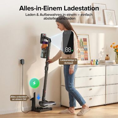 Бездротовий акумуляторний пилосос Lubluelu 600W, 55kPa, 7-ступенева фільтрація, для тварин, твердих поверхонь та килимів, сіро-фіолетовий