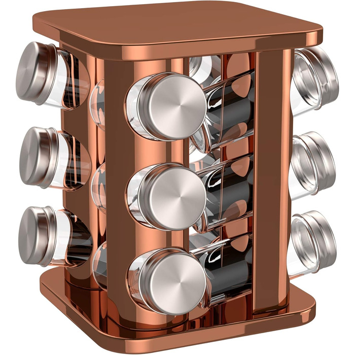 bonVIVO Rondo: поворотна підставка для спецій на 12 відділень, нержавіюча сталь, сріблястий колір, регульоване спеційне карусель, спеційне коло для солі та перцю (мідь)