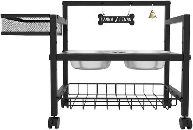 Підвищені годівниці для собак Angeloyang з колесами, з нержавіючої сталі, регульовані, 8 рівнів висоти, 16-36 см, для середніх та великих собак, з повільним дозатором корму та мисками з нержавіючої сталі, з можливістю зберігання та колесами