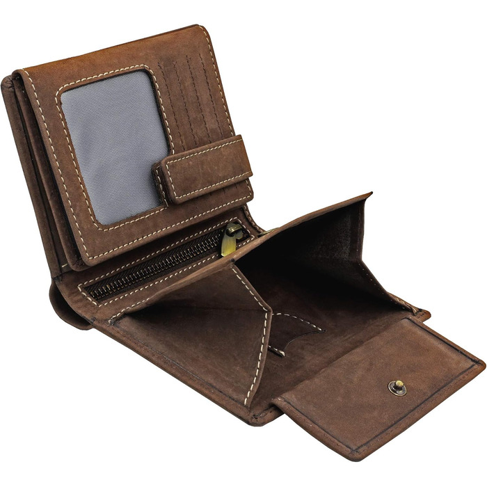 Fa.Volmer ® Leather Wallet for Men with RFID Protection - soft suede, light stitching - 12 card slots - Portrait format - Brown