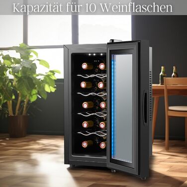 Echos 10-Bottle Wine Cooler Refrigerator - 28 Liter Capacity with LED Lighting - Mini Wine Refrigerator & Minibar with Glass Door