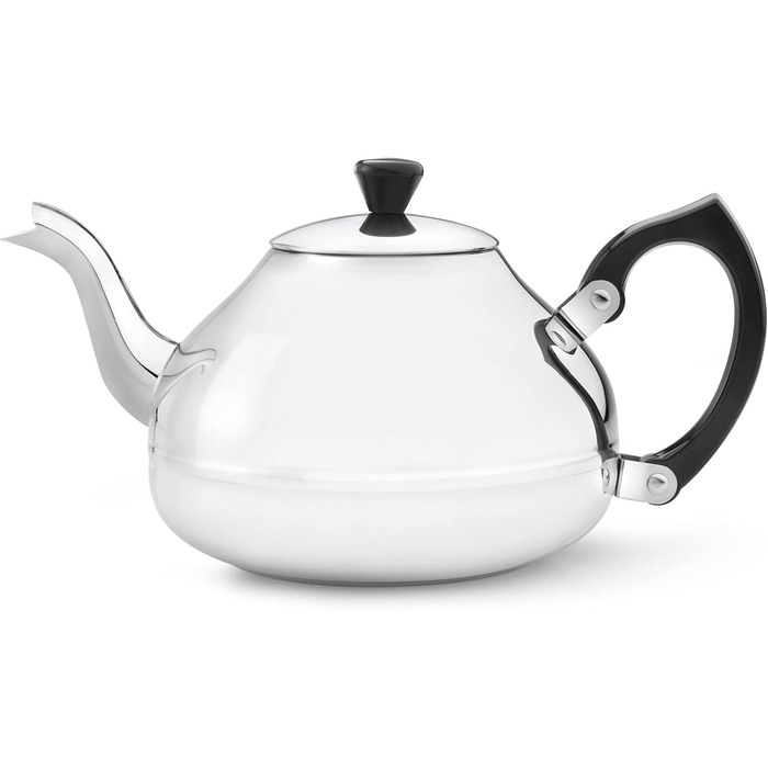 Bredemeijer small single-walled stainless steel teapot, 1.25 liters with black handle