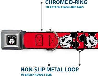 Нашийник для собак Buckle-Down з пряжкою Mickey Mouse, червоно-чорно-білий, ширина 2.5 см, розмір 23-38 см, S