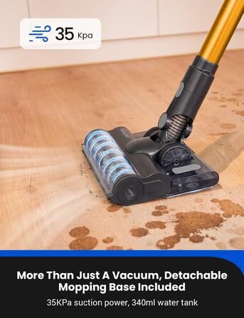 Бездротовий пилосос Proscenic P11 Ultra з акумулятором, легкий, самостійно стоячий, 50Kpa, 50 хвилин роботи, сенсорний екран, зелене світло, антизаплутування, для килимів, твердих поверхонь, штор, автомобіля, шерсті домашніх тварин (світло-жовтий)