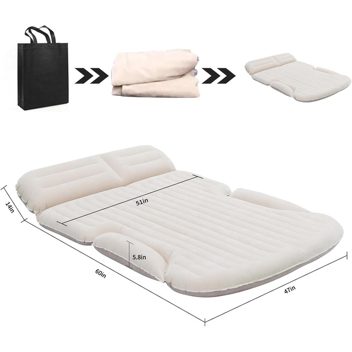 KMZ Automatic Car Mattress, 2 Pillow Car Air Mattress, Double-Sided Thickened Flocked Auto Mattress, Inflatable Car Bed for Trunk Rear Seat