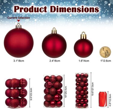 40 шт. новорічні кулі для прикраси ялинки 4 см, 8 см, червоні (4CM, 8CM, 40 шт.)