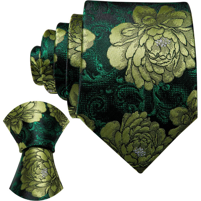 Краватка Barry.Wang для хлопчиків, 119.9 см, самов'язування, краватка-кишеньковий хустинка, шкільна форма, випускний, виступ, вік 6–15 років (Темно-зелена квітка)