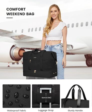 Спортивна сумка LOVEVOOK для подорожей: велика дорожня сумка-мішок 60L з відділенням для взуття (45x36x20cm, чорний)