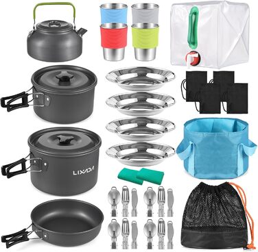 Набір посуду для кемпінгу Lixada: каструля, плитка, столові прилади (2-3 особи), для пікніків та BBQ