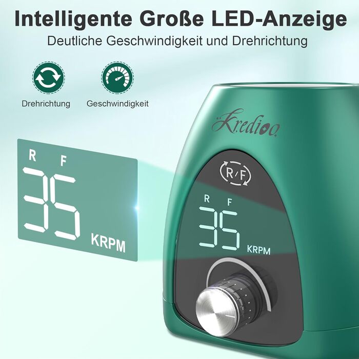 Електричний фрезер для нігтів 6 в 1: манікюрний набір з LED дисплеєм, 35000 об/хв, для гель, акрил, Shellac. Підходить для початківців та професіоналів (Зелений)