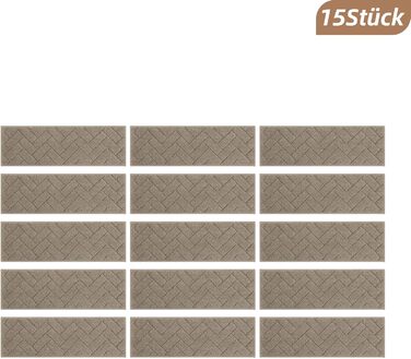 Килимки на сходи BEQHAUSE, 15 шт., бежеві, 22x70 см, антиковзкі, для дітей та домашніх тварин, машинне прання, TPE-основа, для дерев'яних сходів