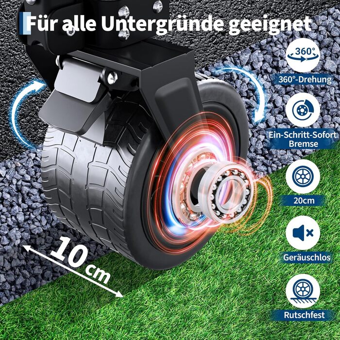 Візок-теліжка складний GarveeLife XXL 200L, 200 кг, гальма, колеса 20 см для пляжу, кемпінгу, саду, чорний