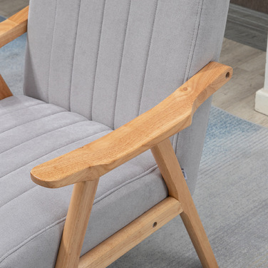 HOMCOM Ear Chair Upholstered Chair with Armrests Lounge Chair Relax Chair Scandinavian Design Rubberwood Legs Light Grey for Living Room & Relaxation