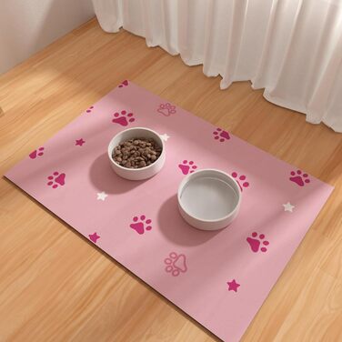 Килимок під миску для собак BLESWIN 30x50 см, вбираючий, нековзний, для цуценят, рожевий зі зірками