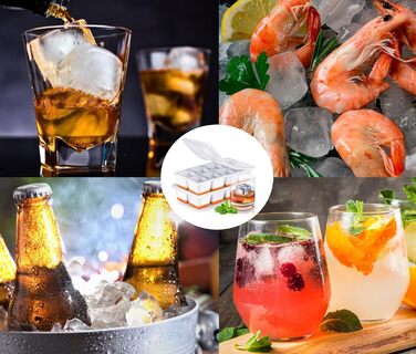 Форма для льоду JRISBO (2 шт) з кришкою, великі кубики льоду, силікон, BPA-free, LFGB-сертифікована, оранжева