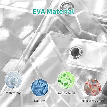 Шторка для душу OTRAKI 200x200 см, антигрибкова, EVA, прозора, без PVC, екологічна, з кільцями, водонепроникна, напівпрозора