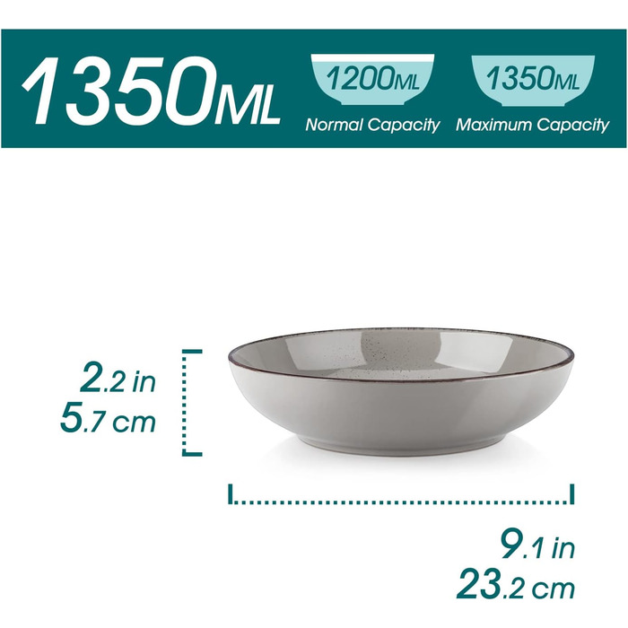 Набір супових тарілок Vancasso HARUKA Navia-gray, 4 шт, 1000 мл, кераміка