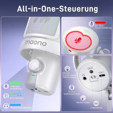 MAONO DM40 Бездротовий мікрофон для ПК з RGB підсвічуванням та ШІ-зміною голосу, 3-рівнева шумозаглушення, для геймінгу, подкастингу та стрімінгу