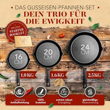 Чавунна сковорода-гриль Krustenzauber 26 см з індукційним дном та двома ручками - рифлена сковорода для смаження, ідеальна для індукційних плит