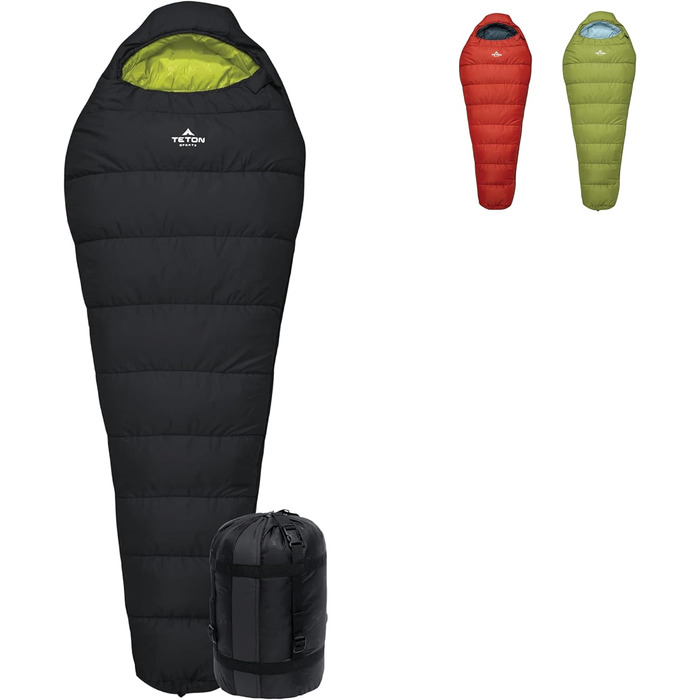 Сплячий мішок Teton Sports LEEF Ultralight Mummy - ультралегкий, для походів, кемпінгу, 3-4 сезон, з мішком для зберігання, чорний/оливковий