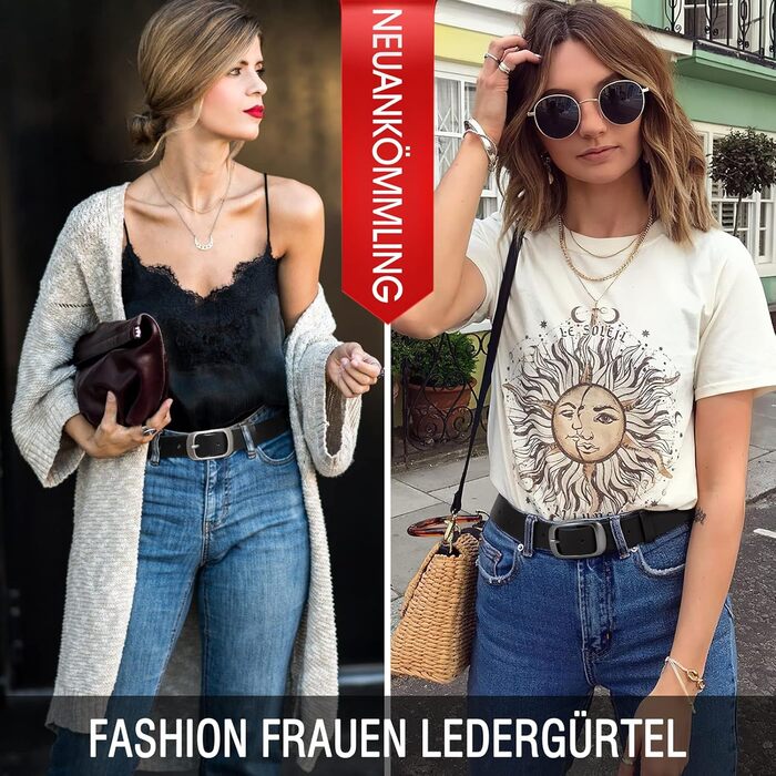 Жіночий шкіряний ремінь WHIPPY великого розміру, модний ремінь з телячої шкіри з надійною пряжкою, для джинсів, штанів, суконь, чорний (пряжка 'Пістолет'), 3XL:150см (підходить для талії 134-145см)