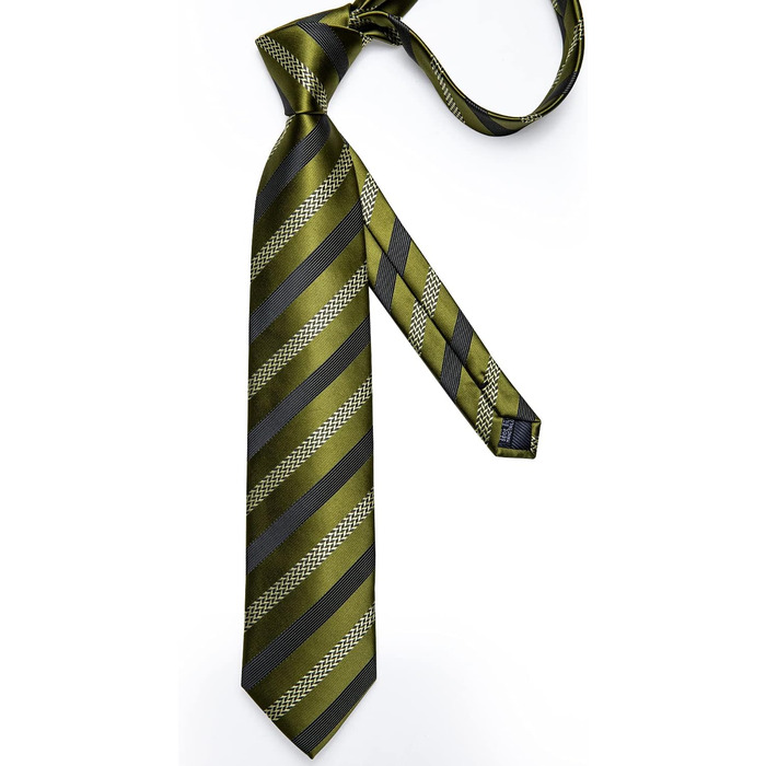 Набір краваток, нагрудних хустинок, запонок та затискачів для краватки DiBanGu для чоловіків. Оливково-чорний колір, смугастий, для весілля, бізнесу та офіційних заходів.