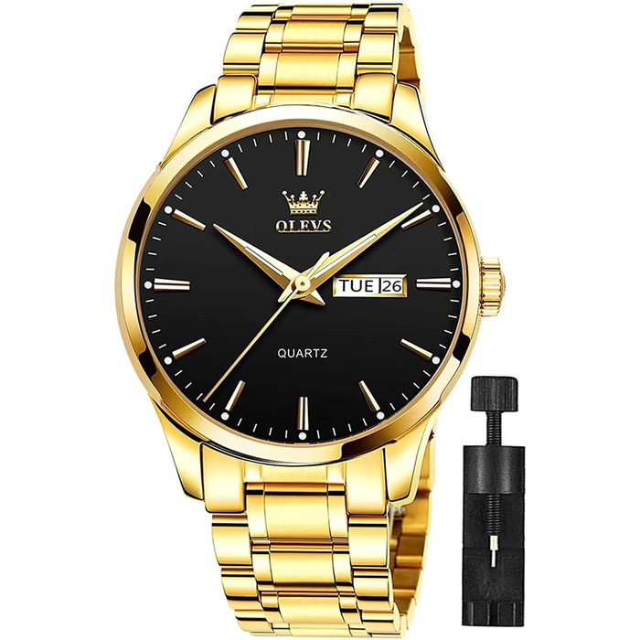 Чоловічий скелетон-годинник OLEVS 6898: кварцовий спортивний годинник з колесом гоночного авто, водонепроникний, сталь, чорний з золотом