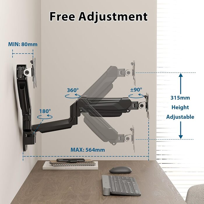Підставка для двох моніторів BONTEC, 13-32 дюйми, регулювання висоти, поворот та нахил, VESA 75x75/100x100, до 9 кг, для офісу та геймінгу