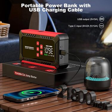 Powerbank з компресором 7000A для запуску авто 12V, 150PSI, 8L/10L (бензин/дизель), LED-ліхтарик