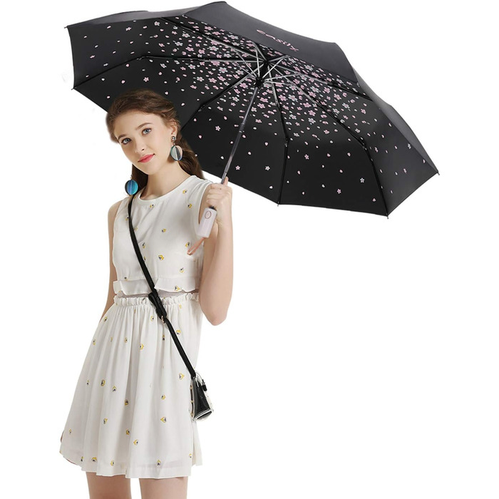 Сонцезахисний складаний парасоль від Voy Lady – Рожевий з квітковим принтом (96 см)