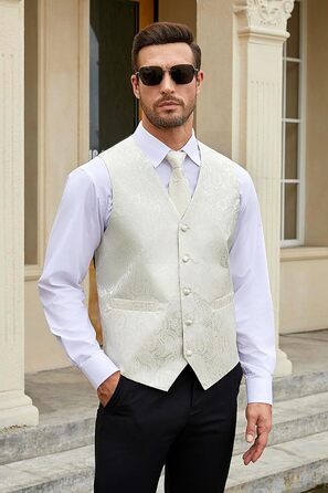 Краватка чоловіча квіткова, нагрудна хустка, кишеньковий хустинка HIDERN, жаккард, для весілля, бежева (XL)