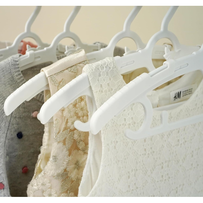 24 дитячі вішалки для одягу: економія місця, регульовані, 27.5-37 см, з гачками для штабелювання, неслизькі, для малюків та школярів, білі (24 шт.)