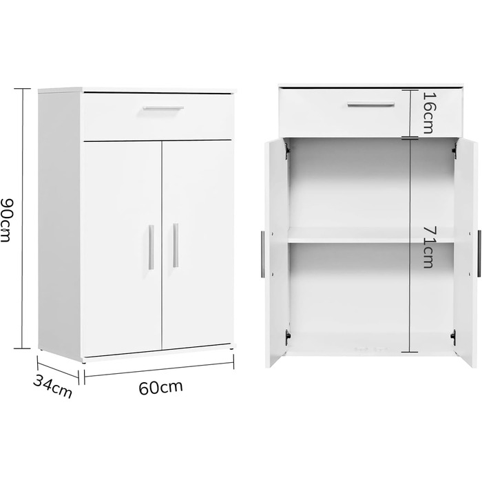 Multipurpose cabinet 60cm wide with drawers 'The Practical', small office cabinet or filing cabinet, also as a shoe cabinet or storage cabinet in 60x90x34 cm (W/H/D) in white
