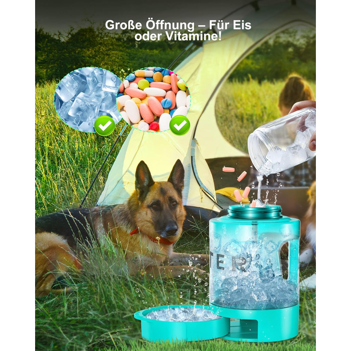 Поїлка для собак Lesotc 2200 мл, велика, для подорожей та кемпінгу (м'ятний)