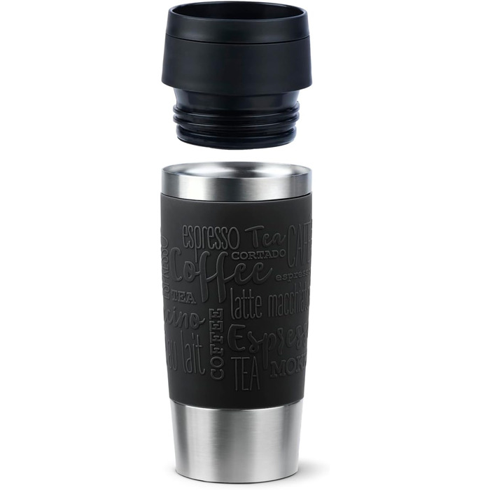 Термокружка Emsa N20202 Travel Mug Classic, 0.36 л, нержавіюча сталь, чорна | Зручний гвинтовий закриття, 4 год гаряче та 8 год холодне, 100% герметична, для миття в посудомийній машині, 360° отвір для пиття
