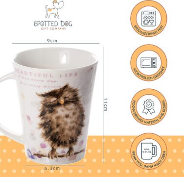 SPOTTED DOG GIFT COMPANY - Coffee mugs with beautiful animal motifs - Ceramic coffee cups - with owl, squirrel, goose, and chicken designs - Gift for animal lovers - Set of 4
