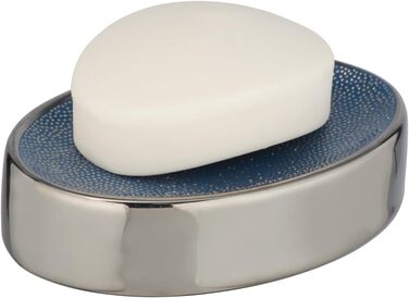 Підставка для мила WENKO Nuria, керамічна мильниця срібно-блакитного кольору, 12 x 3 x 8 см