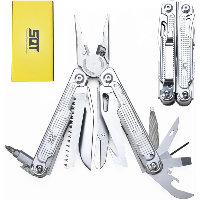 Багатофункціональний інструмент SQT Multi-Tool 18 в 1 з плоскогубцями – Набір викруток та ножиць з нержавіючої сталі, для кемпінгу та DIY, з нейлоновим чохлом (Подарунок для майстрів)